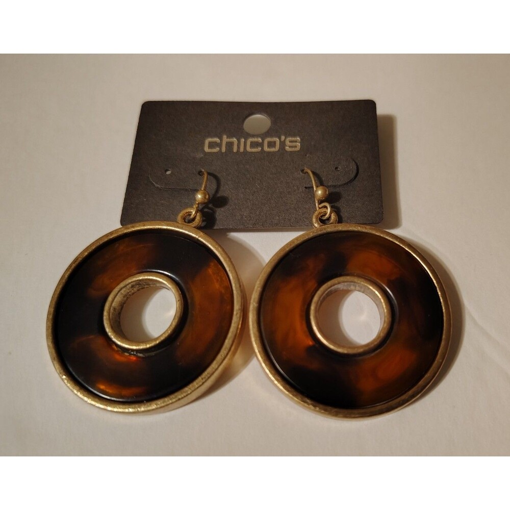 Chico's Dangle Drop Tortoise Shell Earrings - Picture 2 of 4